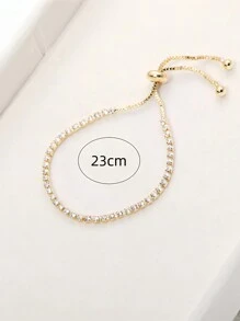 1pc Minimalist Luxurious Fully Pave Crystal Adjustable Bracelet, Suitable For Women's Daily, Festival And Party Wear - Yellow Gold - View 5