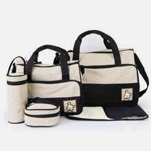 1set Baby Polka Dot Print Polyester Diaper Bag & Pacifier Bag - Black - View 2