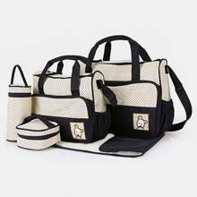 1set Baby Polka Dot Print Polyester Diaper Bag & Pacifier Bag - Black - View 3