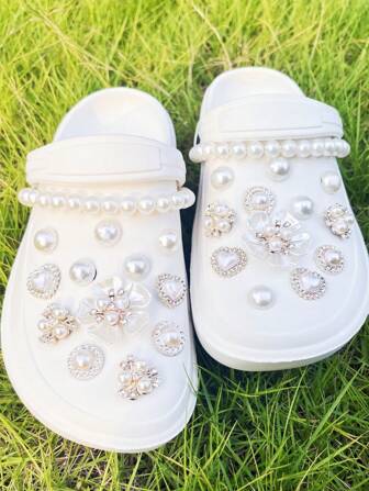 26pcs Removable Shoe Decorative Clips, Camellia Flower Chain Links Clips Suitable For Hollow Shoes Sandals, Holiday Gift