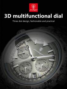 POEDAGAR 1件男士时尚石英表，不锈钢多功能日期计时防水夜光指针腕表，适合商务场合