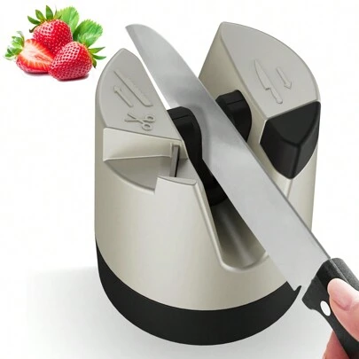 1个自动可调角度磨刀器，适用于直刃刀、锯齿刀和剪刀，磨刀工具，小型手动磨刀器，金色