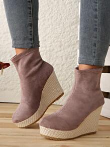 Women Midcalf Elastic Booties With Platform Heels, Comfortable & Fashionable