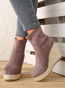 Women Midcalf Elastic Booties With Platform Heels, Comfortable & Fashionable