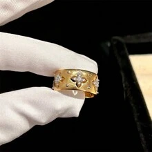 1pc Rhinestone Encrusted Wide Or Narrow Band Ring Suitable For Daily Wear For Women