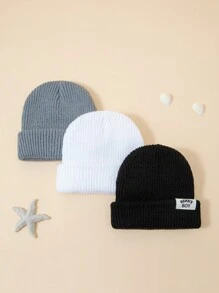 3pcs/Set Baby Hats Solid Color Knitted Beanie Caps Warm Daily Wear - MAMABOY - View 4