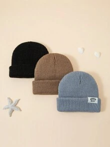 3pcs/Set Baby Hats Solid Color Knitted Beanie Caps Warm Daily Wear - MAMABOY - View 1
