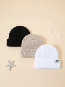 3pcs/Set Baby Hats Solid Color Knitted Beanie Caps Warm Daily Wear - MAMABOY - View 3