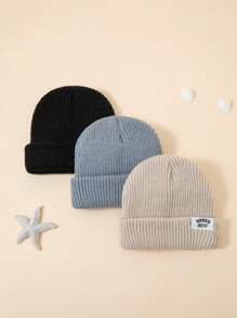3pcs/Set Baby Hats Solid Color Knitted Beanie Caps Warm Daily Wear - MAMABOY - View 5