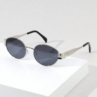 Gafas decorativas ovaladas vintage con armazón metálico pequeño para mujeres, gafas decorativas de moda para damas para verano, playa, vacaciones, exteriores y viajes