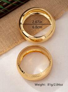 2pcs Simple Glossy Hammered Textured Bangle Set, Fashionable & Versatile For Women