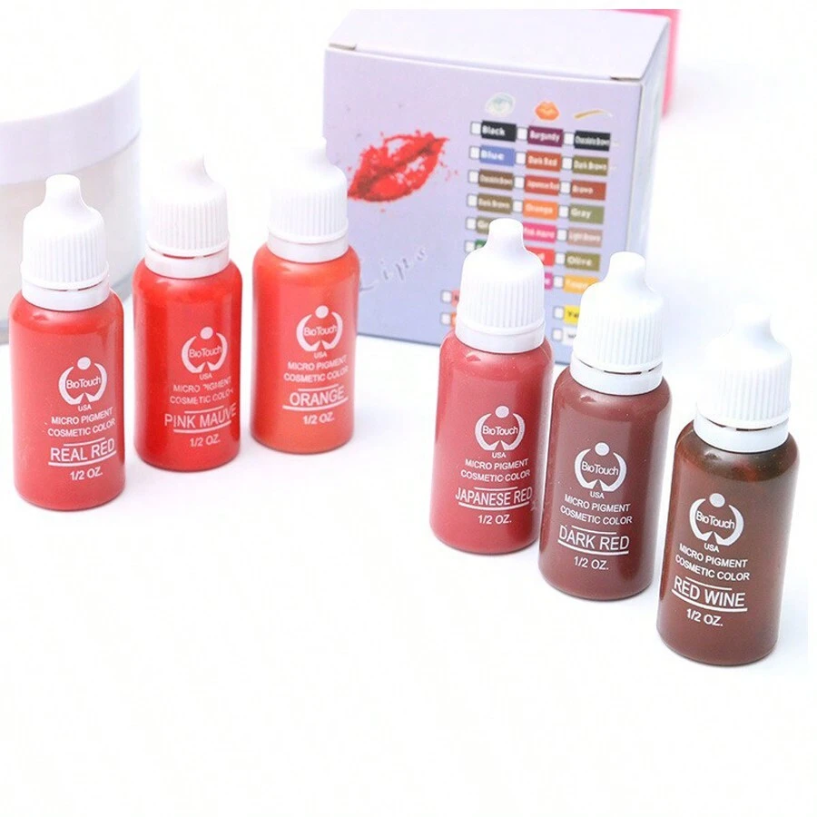 6pcs Eyebrow, Lip, Eyeliner Tattoo Plant Pigment Permanent Makeup Ink Liquid Dye Cosmetic Tools For Eyebrow & Lip Tinting (15ML/Bottle)