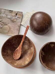 1 Set (Coconut Bowl + Spoon) Coconut Shell Bowl, Retro Round Bowl, Coconut Shell Spoon, Suitable For Serving Smoothies, Desserts, Etc. Can Be Used For Catering, School Supplies. Coconut Shell Spoon, Christmas Gift - Coconut Shell - View 5