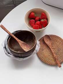 1 Set (Coconut Bowl + Spoon) Coconut Shell Bowl, Retro Round Bowl, Coconut Shell Spoon, Suitable For Serving Smoothies, Desserts, Etc. Can Be Used For Catering, School Supplies. Coconut Shell Spoon, Christmas Gift - Coconut Shell - View 4