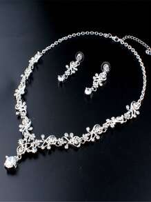 3PCS Golden Party Element Necklace Earrings Set Cubic Zirconia Studs Alloy Chain Bridal Wedding Dress Accessories - Multicolor - View 7