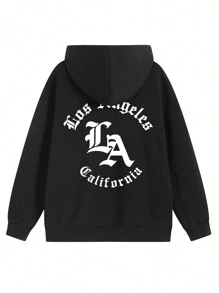 Men's Personalized Letter Pattern Zip-Up Hooded Sweatshirt, Autumn/Winter - Black - View 2