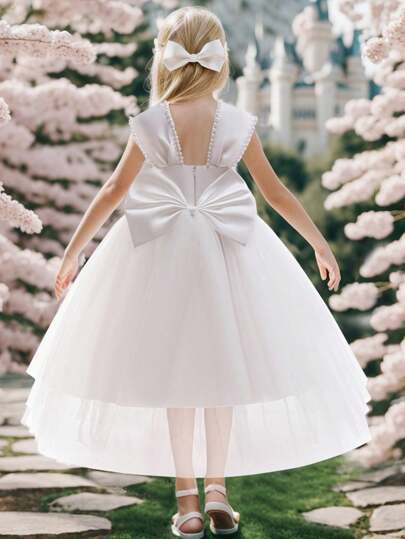 Vestido con gran lazo para niñas pequeñas, niñas, niñas floristas, princesas, niñas premaduras, damas de honor y actuaciones