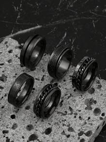 5 Stücke modisches Design Ring Set aus Edelstahl mit Textelementen in Römischer Schrift, geeignet für Herren und Damen für den täglichen Gebrauch, Feiertage, Verlobung, Dating, Hochzeit