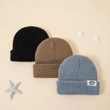 3pcs/Set Baby Hats Solid Color Knitted Beanie Caps Warm Daily Wear - MAMABOY - View 12