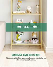 HEXCELEN Bookcase Bookshelf, Tempered Glass Bookshelves, Slim Shelving Unit For Bedroom, Bathroom, Home Office, Steel Frame, Home Decor,4/5/6 Tier Gold - 金色 - 查看 8