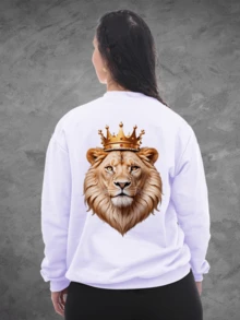 Streetwear Sweatshirt Lion The King With Crown The King Of The Jungle Round Neck In Cotton - trắng - Xem 4