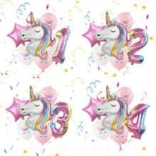 Nuevo conjunto de globos con número degradado de unicornio colorido, decoración de fiesta de cumpleaños con tema de unicornio globos de papel de aluminio - Multicolor - Ver 2