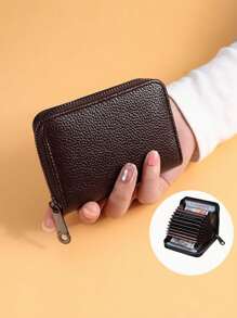 1pc Men's Multifunctional Business Card Holder & Coin Purse, Compact Size For Easy Carrying - Black - View 6
