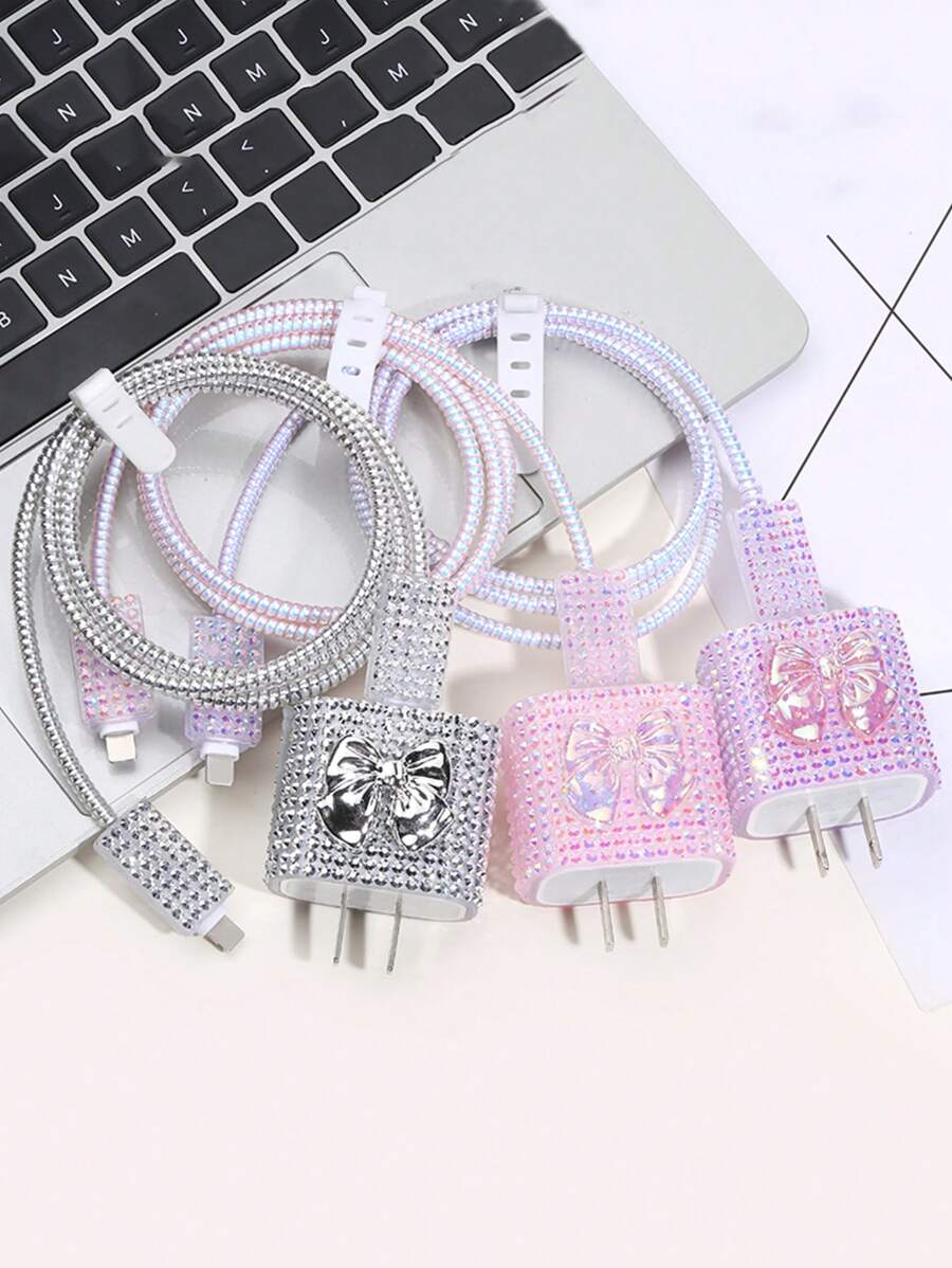Sparkling Diamond Butterfly Charger Cable Protective Cover (5 Pieces
