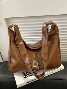 新款纹理手提包，时尚休闲通勤斜挎包，柔软托特包，女士大容量多功能高端纹理小众通勤包 - 薑色 - 查看 5