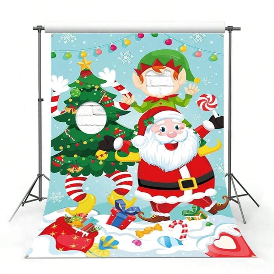 Christmas Party Photography Backdrop Decorations Photo Booth Background Poster Funny Face Conversion Game Banner - Multicolor - View 1