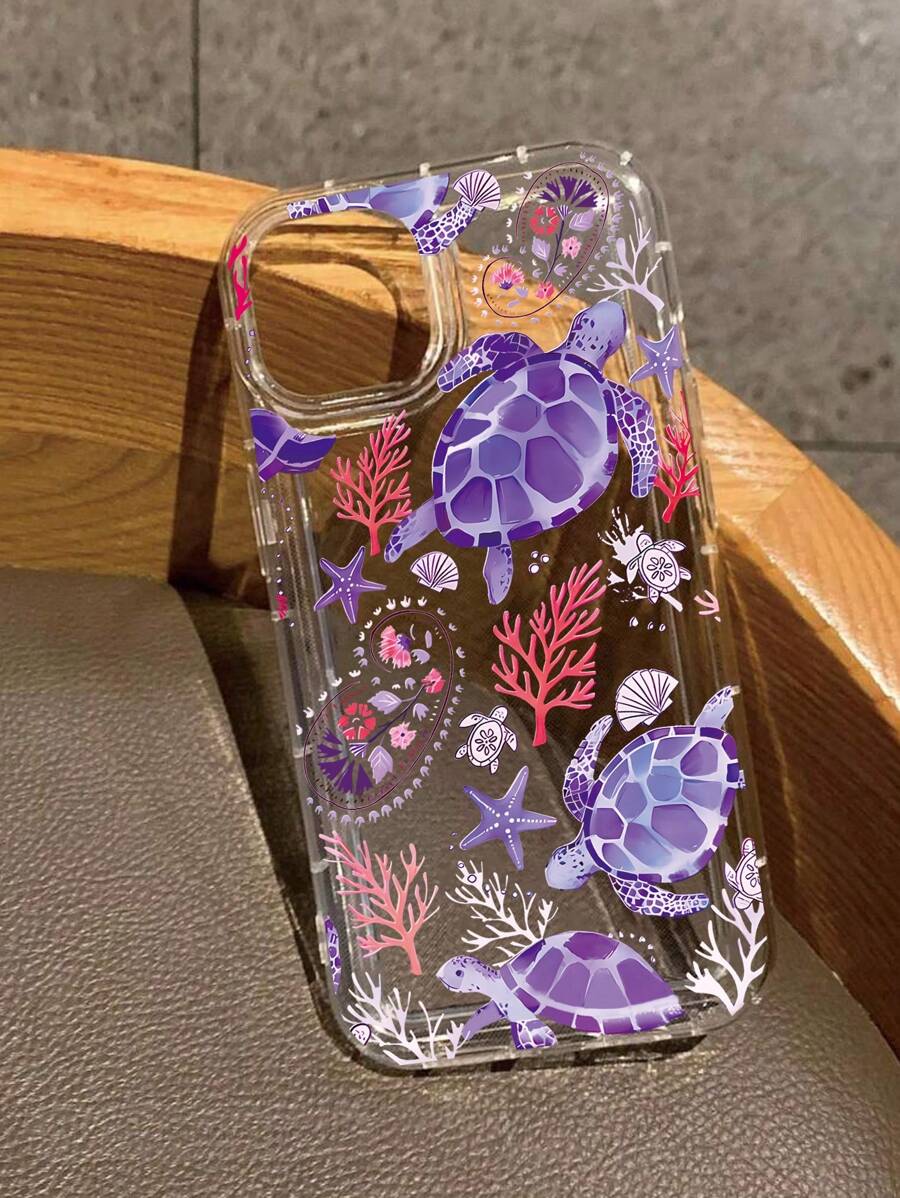 Ocean Marine Elements Shockproof TPU 1pc Fashionable Transparent Colorful Sea Turtle Coral Shell Starfish Marine Life Pattern Phone Case Spring Gift - Multicolor - View 1