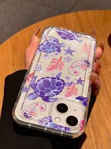 Ocean Marine Elements Shockproof TPU 1pc Fashionable Transparent Colorful Sea Turtle Coral Shell Starfish Marine Life Pattern Phone Case Spring Gift - Multicolor - View 3