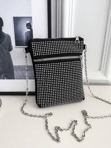 女士斜挎包，精致，方形包，闪光/闪亮，迷你，便携，适合晚餐/宴会，口红，适合派对女孩，女士晚装包， - 黑色 - 查看 2