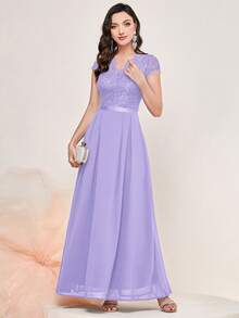 MIUSOL Elegant Floral Lace Cap Sleeve Chiffon Evening Party Maxi Dress Summer - Mauve Purple - View 5