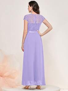 MIUSOL Elegant Floral Lace Cap Sleeve Chiffon Evening Party Maxi Dress Summer - Mauve Purple - View 3
