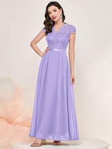 MIUSOL Elegant Floral Lace Cap Sleeve Chiffon Evening Party Maxi Dress Summer - Mauve Purple - View 7
