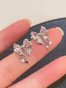 1 đôi Bông tai trang trí nơ & đá trang trí màu bạc Thiết kế độc đáo - Nhiều màu - Xem 7