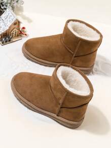 青少年雪地靴，男女通用靴，秋冬保暖短靴，适合日常及户外穿着的冬季鞋（照片与实物可能存在轻微色差，属正常现象） - 棕色 - 查看 3