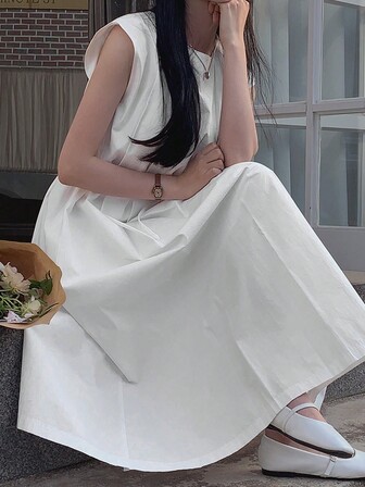 2025新款时尚高端纯色无袖连衣裙，女士法式束腰连衣裙