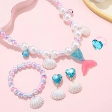 5入組美人魚假珍珠項鍊珠寶套裝,適用於女孩 - 紫色 - 查看 5