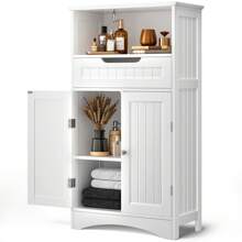 Bathroom Cabinet, Storage Cabinet Bathroom Cabinet With Large Drawers, 2 Doors, With Adjustable Shelves, For Bathroom, Living Room And Bedroom, With Tilting Function - trắng - Xem 3
