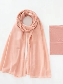 2 件/套涤纶纯色透气弹力渔夫帽和配套雪纺珍珠围巾头巾，适合 4 季