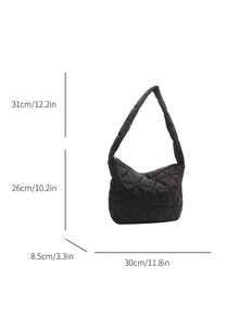 Oversized Quilted  Shoulder Tote Bag For Women, Large Capacity Rhombus Stitching Design Handbag For Outdoor/Commute - Black - View 2