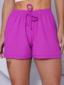 K2U Shorts Ribbed Knit Loose Simple - 玫瑰紅 - 查看 1