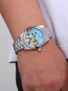 RICECGO 1pc Men's Classic Quartz Wristwatch, Suitable For Daily Wear, Business Meetings, Gifting As A Gift For Students Returning To School - Silver - View 4
