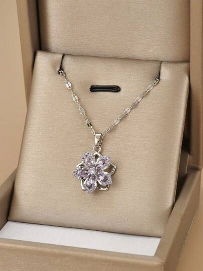 1 pieza Collar de flor de 5 pétalos giratorio de acero inoxidable, adecuado para uso diario de mujeres, collar de mujer color dorado, collar de oro de 18K de alta calidad, collar de joyería de mujer, regalo de Halloween, regalo de Navidad, accesorio de mujer