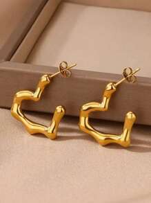 1對不銹鋼心形圓耳環