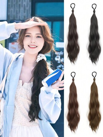 2 Pieces Elegant Slouchy Side Ponytail 16 Inch Big Wave Ponytail With High Quality Elastic Leather Band For Women And Gilrs,Heat Resistant Synthetic Fiber Hair Extension Hair Accessories Perfect For Parties, Music Festival And Daily Use