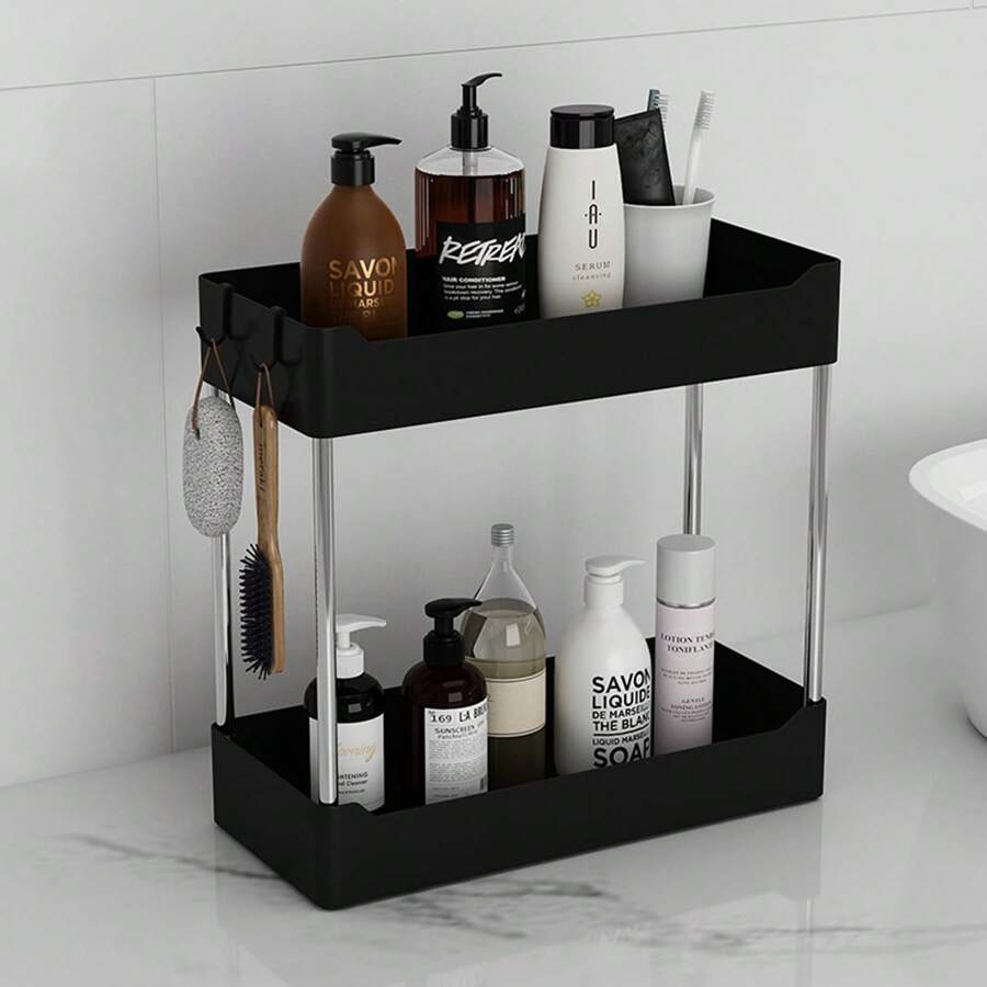 1pc Double Layer Kitchen Storage Rack, Stainless Steel Pillar Type Under Sink Organizer (Attention: Please Refer To The Size Chart And Estimate The Size Yourself. Our Product Is A Small Double-Layer Storage Rack, Please Be Cautious When Placing Your Order!) - Multicolor - View 1