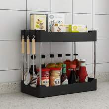 1pc Double Layer Kitchen Storage Rack, Stainless Steel Pillar Type Under Sink Organizer (Attention: Please Refer To The Size Chart And Estimate The Size Yourself. Our Product Is A Small Double-Layer Storage Rack, Please Be Cautious When Placing Your Order!) - Multicolor - View 5